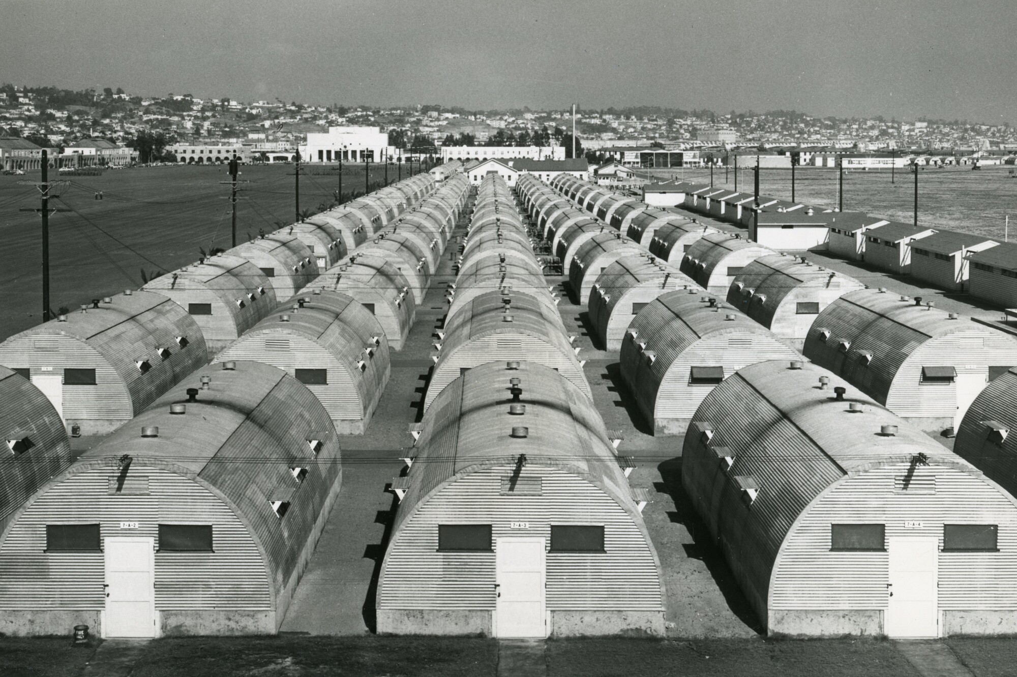 Hundreds of Quonset huts were erected at the Marine Corps Recruit Depot in San Diego