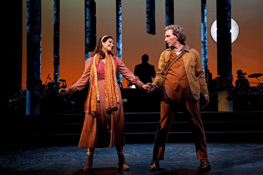 Stephanie J. Block and Sebastian Arcelus in the Broadway production of "Into the Woods." "Into the Woods" will play at Center Theatre Group / Ahmanson Theatre June 27 to July 30, 2023 as part of the 2022-2023 Season. (Matthew Murphy and Evan Zimmerman)