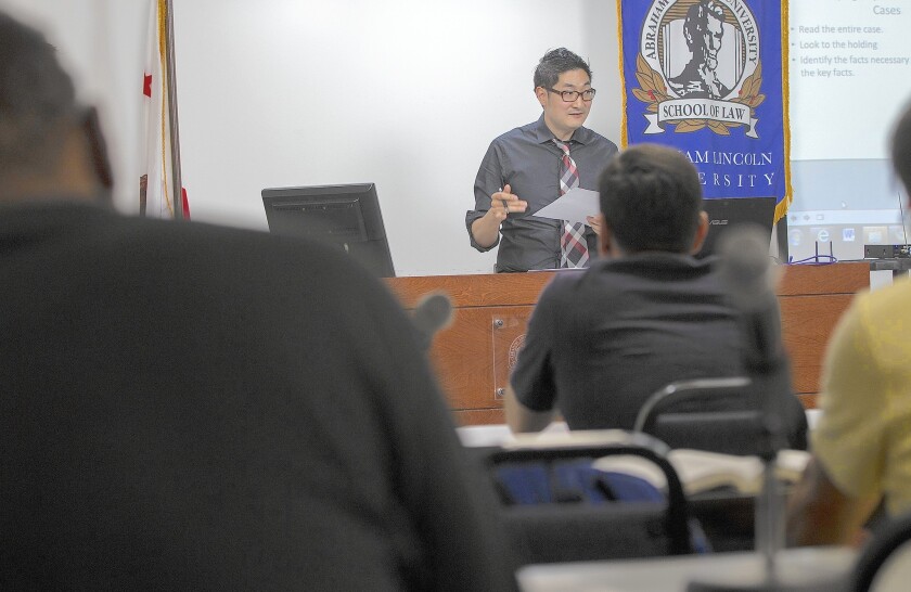 Law professor Daniel Jung teaches a first-year torts class at Abraham Lincoln University, one of California's 22 unaccredited law schools.