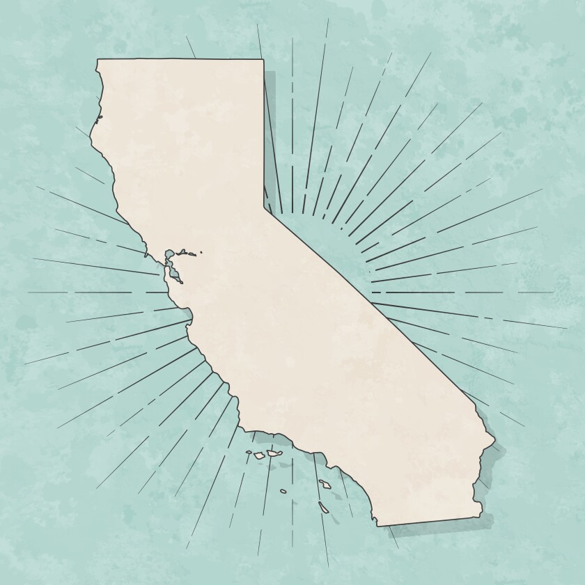 Map of California in a trendy vintage style. 