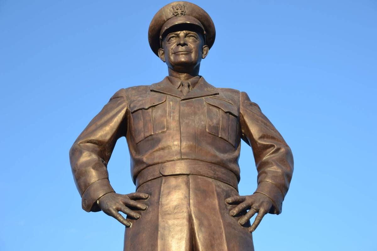 Statue of Gen. Dwight Eisenhower on the campus of his presidential library and museum in Abilene, Kan.