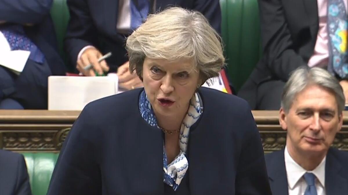 British Prime Minister Theresa May speaks in Parliament's House of Commons on Wednesday.