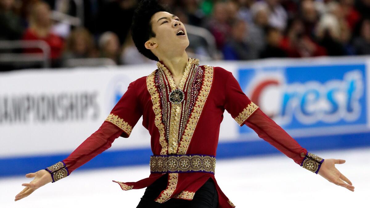 Nathan Chen performs his free skate during the U.S. men's figure skating championships on Sunday.