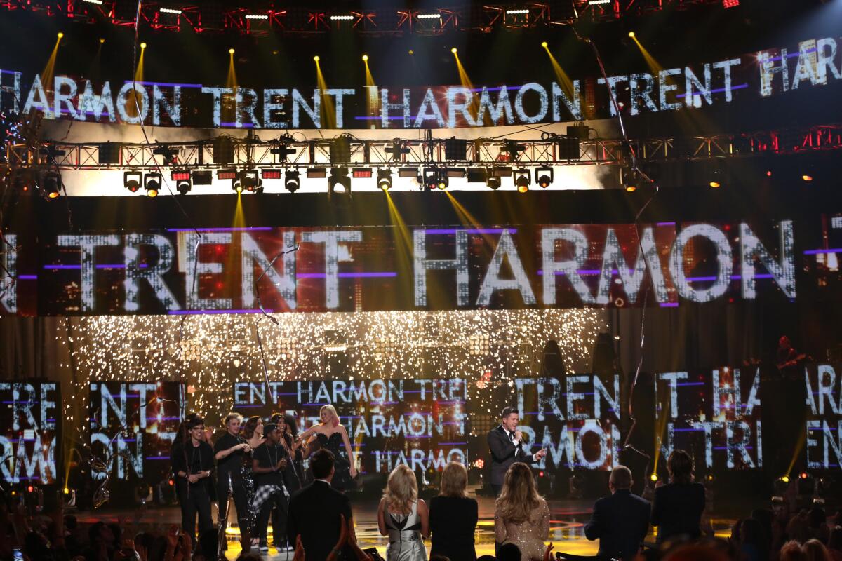 Trent Harmon, center right, was crowned the victor on the series finale of "American Idol'" in 2016. The long-running singing competition has been rebooted by ABC -- but can it find a viable recording artist?