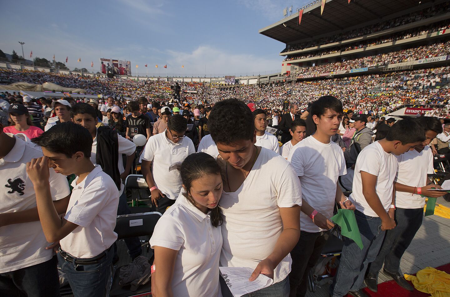 Prayers are offered as Pope Francis meets with young people in Morelia in Mexico's Michoacan state on Tuesday.