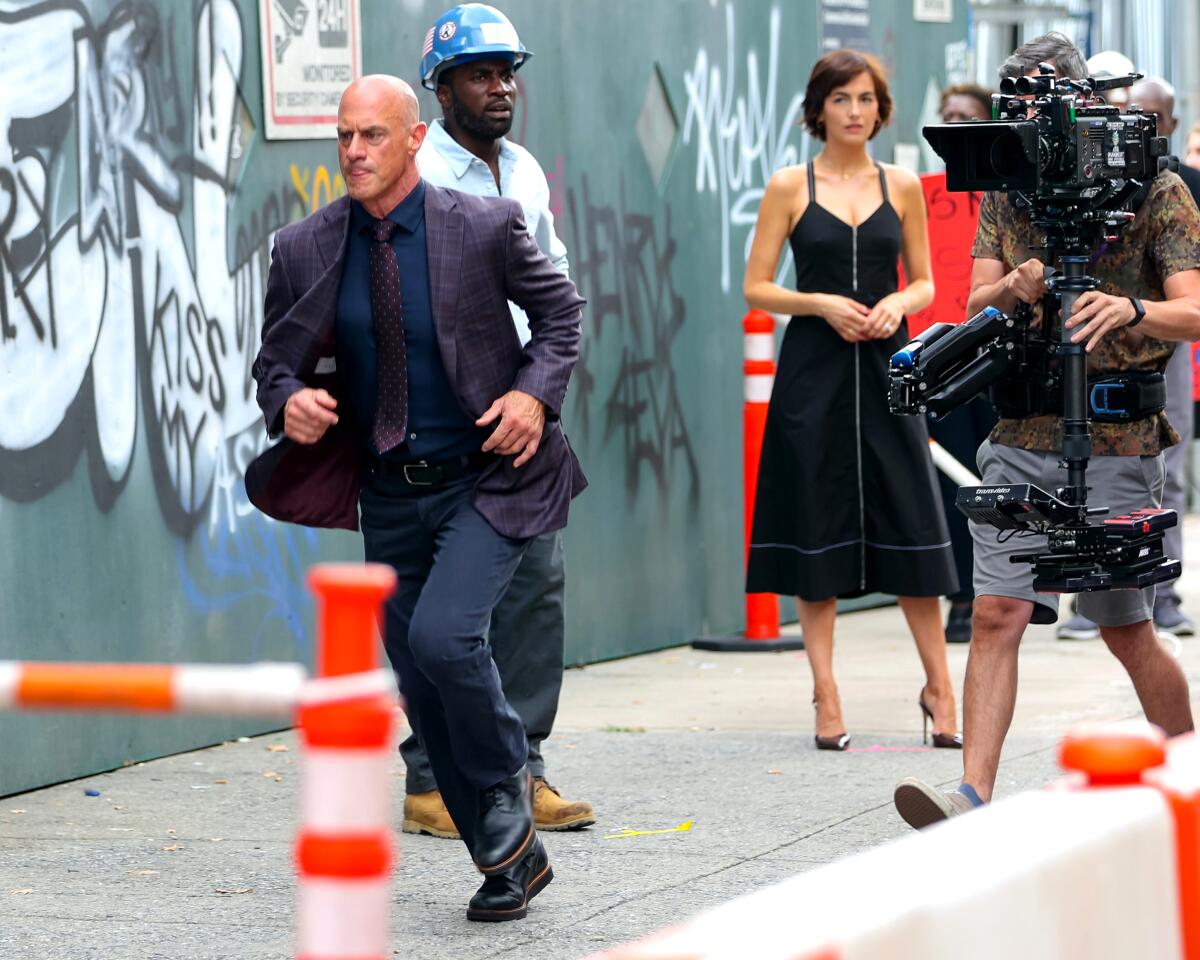 Christopher Meloni and Camilla Belle on the set of the 'Law & Order: Organized Crime' TV Series