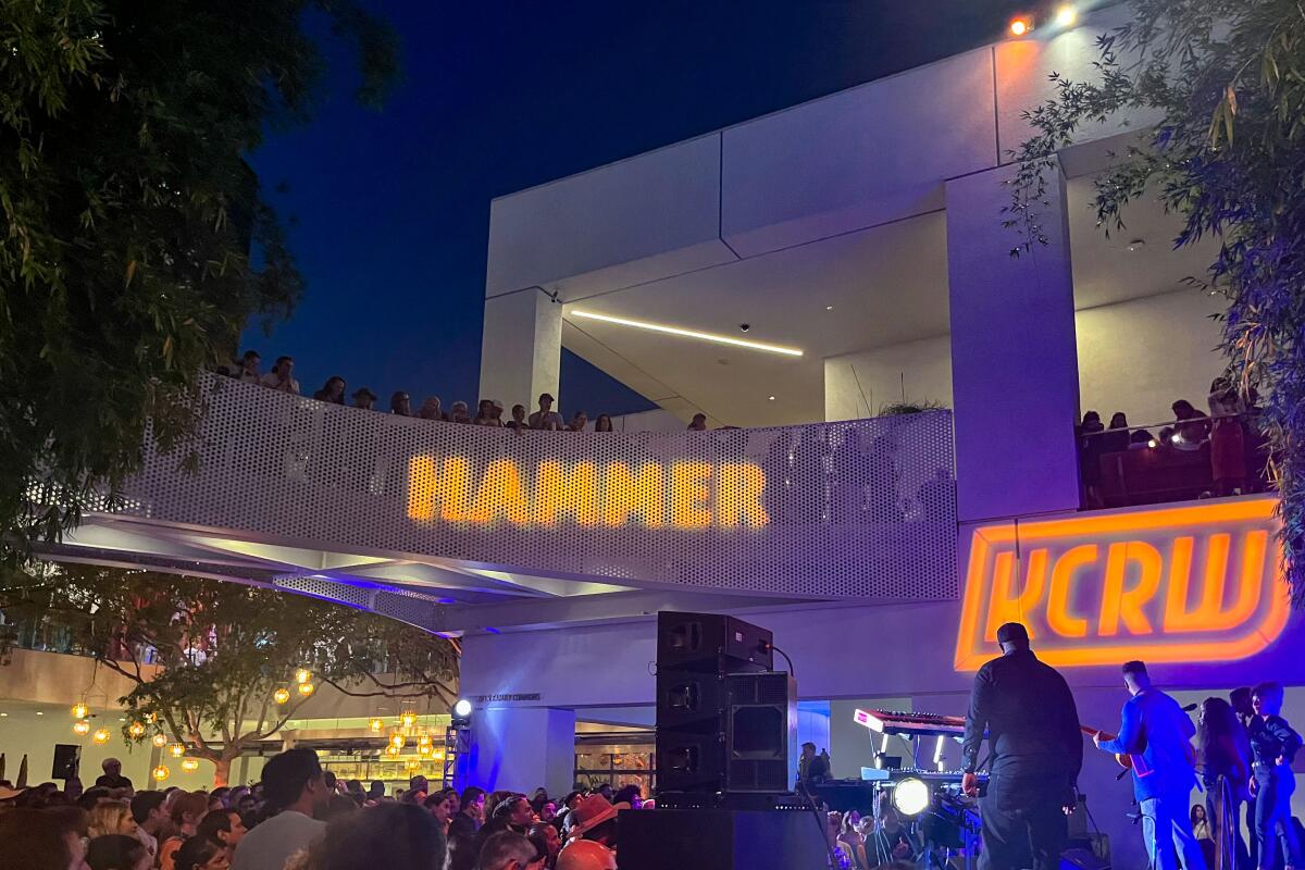 Attendees surround a stage area at a KCRW concert at the Hammer Museum.