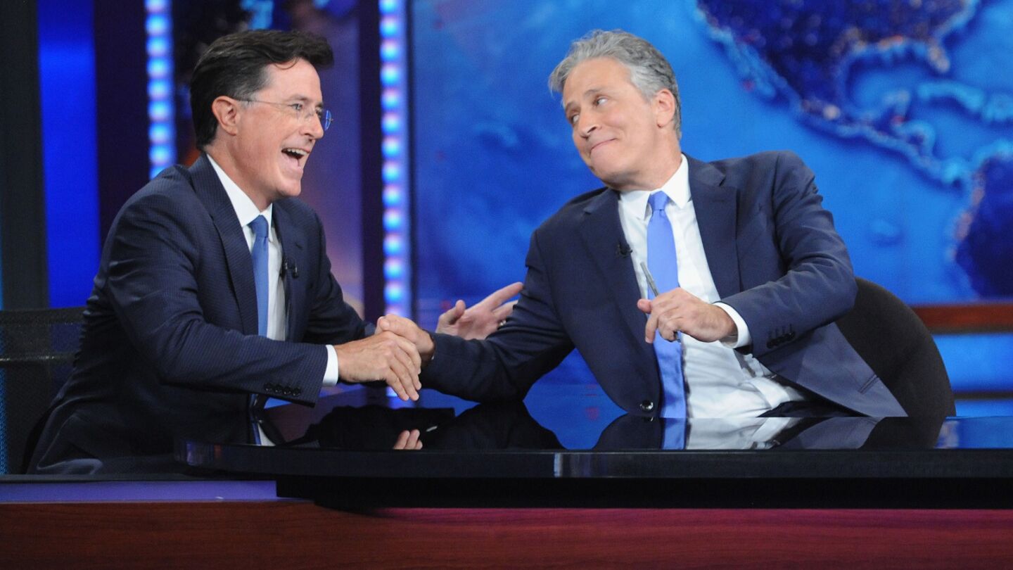 After a 16-year run as host of "The Daily Show," Jon Stewart bid farewell and was surrounded by what seemed like every correspondent and contributor to ever be on the show. Stephen Colbert was the final guest, praising Stewart for the careers he launched and the legacy he left behind.