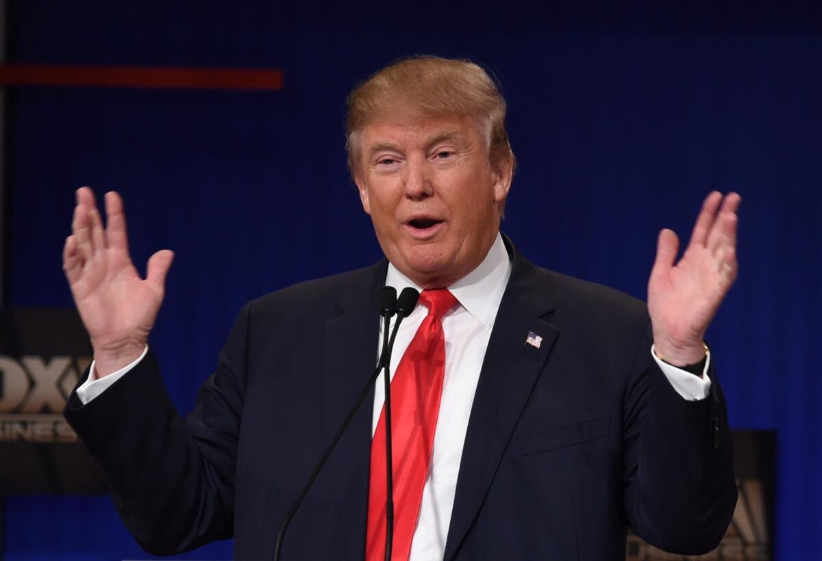 Republican presidential candidate Donald Trump is seen during the GOP debate Thursday in South Carolina.