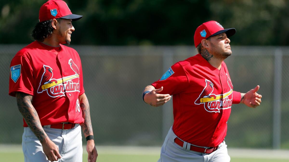 Carlos Soto of the St. Louis Cardinals jokes during a spring