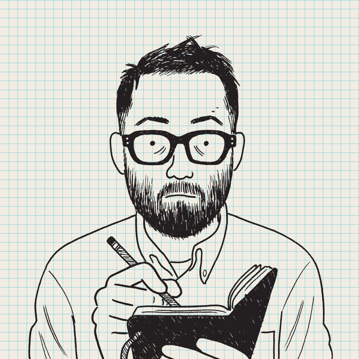 Self-portrait of Adrian Tomine for "The Loneliness of the Long-Distance Cartoonist."