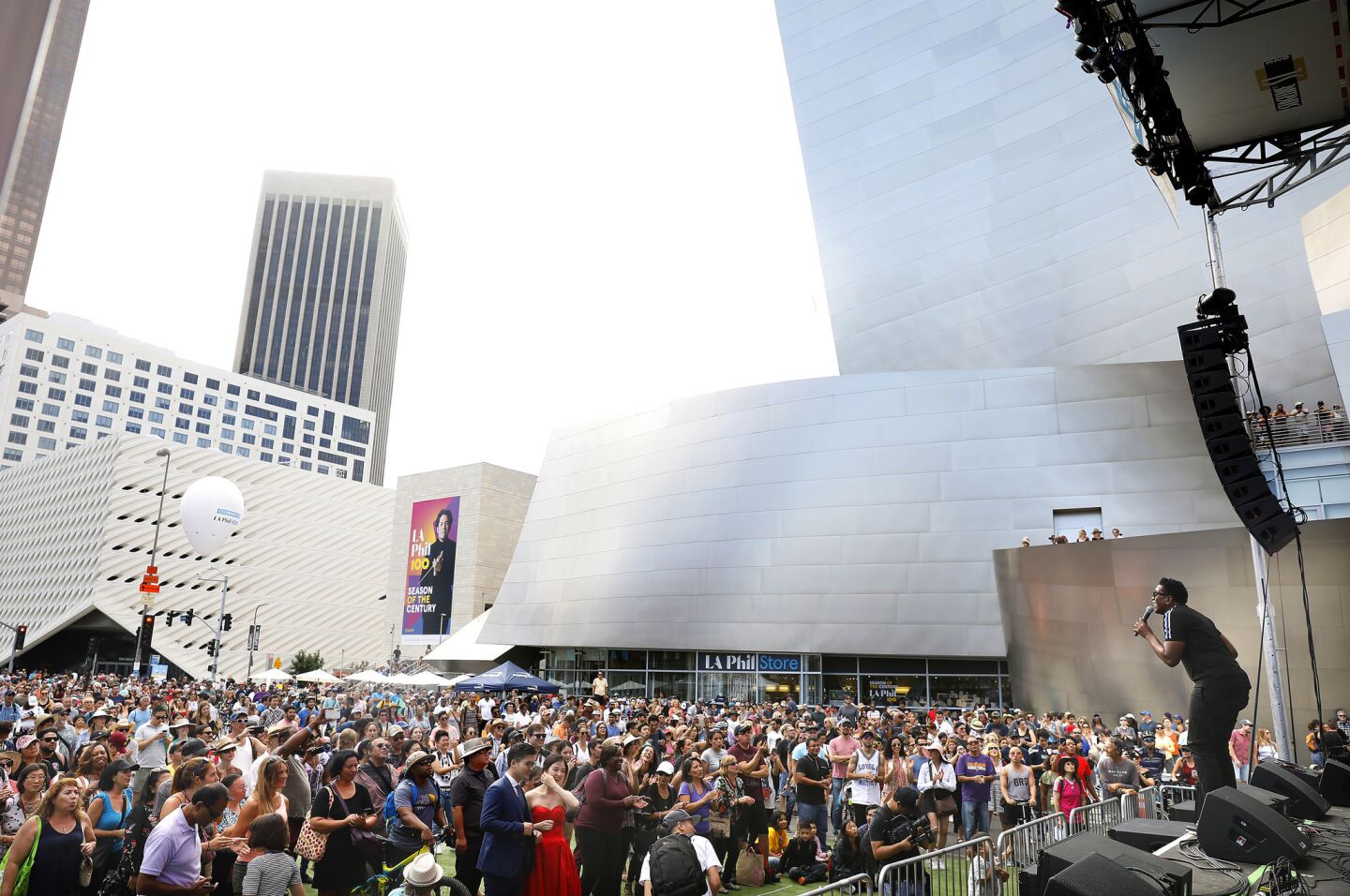 Jason White & Co. perform in front of Disney Hall in downtown Los Angeles.