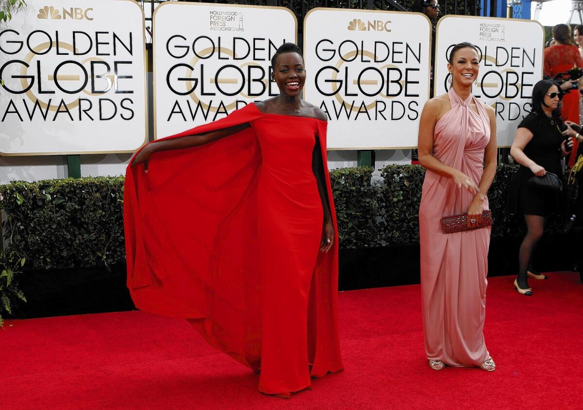 Lupita Nyong'o arrives for the 71st Golden Globes Awards show.