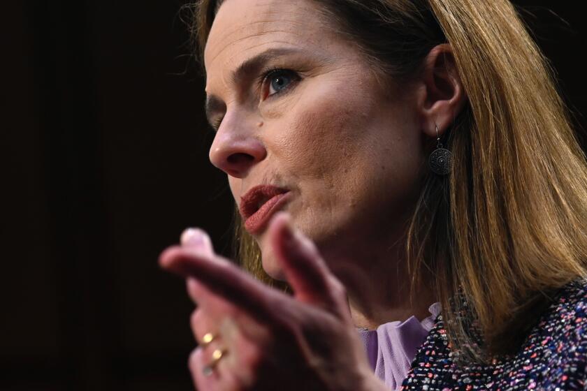 Supreme Court nominee Amy Coney Barrett testifies during the third day of her confirmation hearings before the Senate Judiciary Committee on Capitol Hill in Washington, Wednesday, Oct. 14, 2020.(Andrew Caballero-Reynolds/Pool via AP)