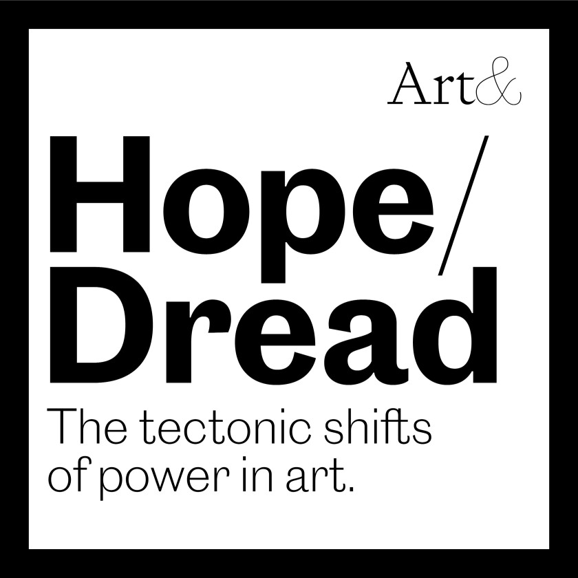 A boxy black and white logo features the words Hope & Dread in large black type.