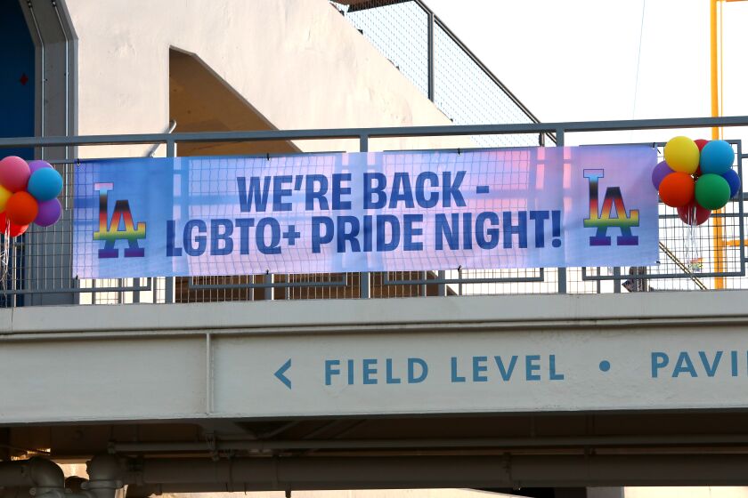 LOS ANGELES, CALIFORNIA - JUNE 11: General view as Dodgers fans celebrate LGBTQ+ Pride Night hosted by LA Pride and the Dodgers at Dodger Stadium on June 11, 2021 in Los Angeles, California. (Photo by Jerritt Clark/Getty Images)