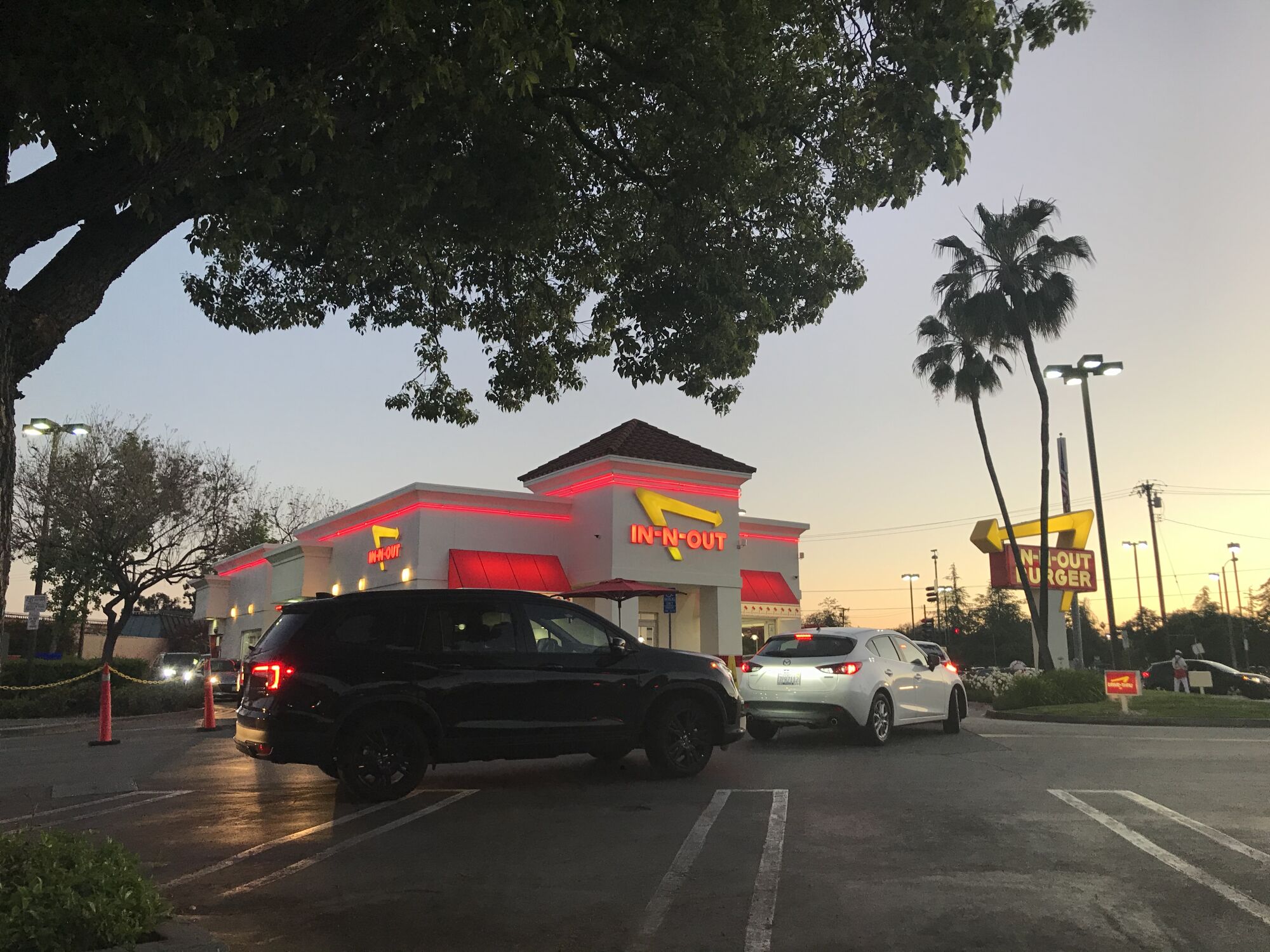 The drive-through at In-N-Out in Alhambra stays busy during the pandemic.