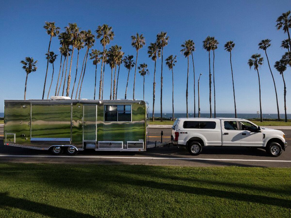 The Living Vehicle, which is designed to be a permanent residence, on the go at Cabrillo Beach in Santa Barbara.