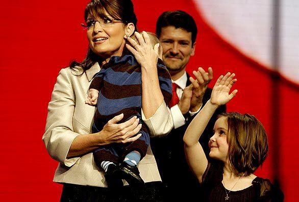 Sarah Palin with her baby