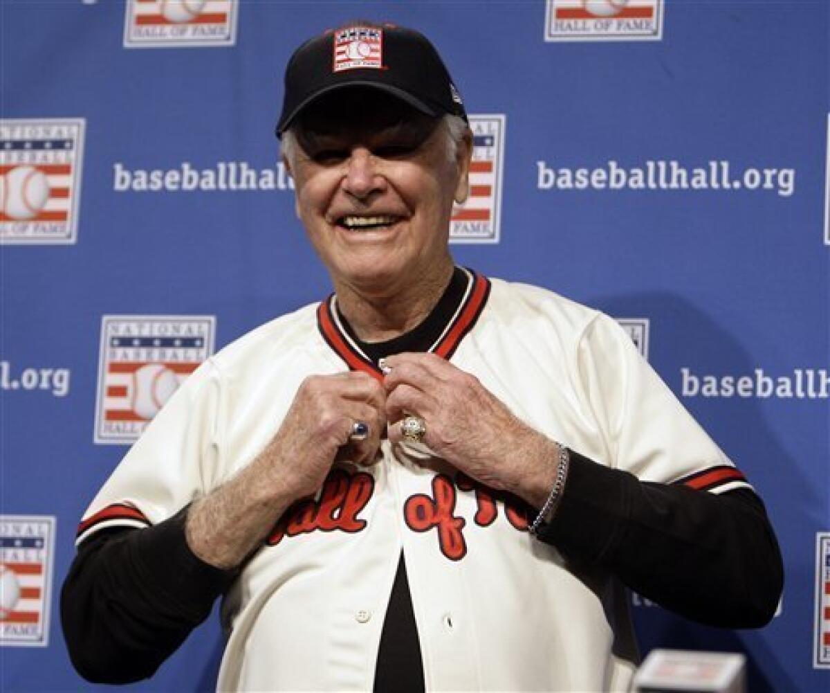 Hall of Famer Whitey Herzog is introduced during the Baseball Hall