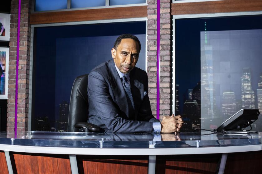 JERSEY CITY, NJ - JAN 29: Stephen A Smith poses for a portrait during a recording session of his podcast in Jersey City, N.J., on January 29, 2024. (Photo by Bryan Anselm For The Washington Post via Getty Images)