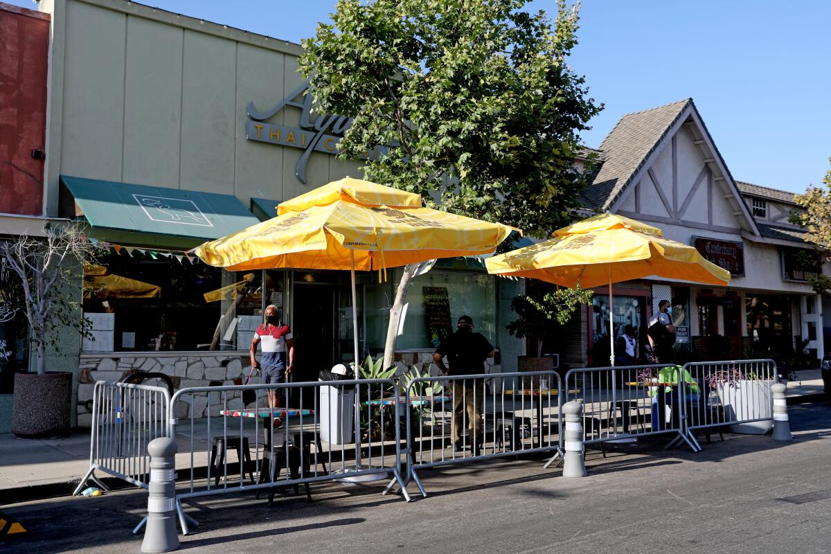 In Westchester, Ayara Thai Cuisine allows customers to eat their takeout at outdoor tables.