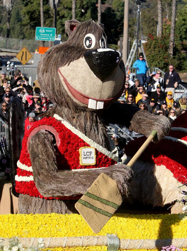 The La Cañada Flintridge Tournament of Roses Assn. float "Up a Creek" makes its way down Orange Grove Avenue during the 2016 Rose Parade in Pasadena on Friday, Jan. 1, 2016. The entry won the Bob Hope Humor Award.