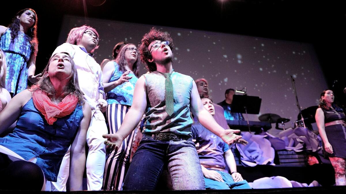 The Trans Chorus of Los Angeles performs "The Rise and Fall of Ziggy Stardust and the Spiders From Mars" at the Renberg Theatre.
