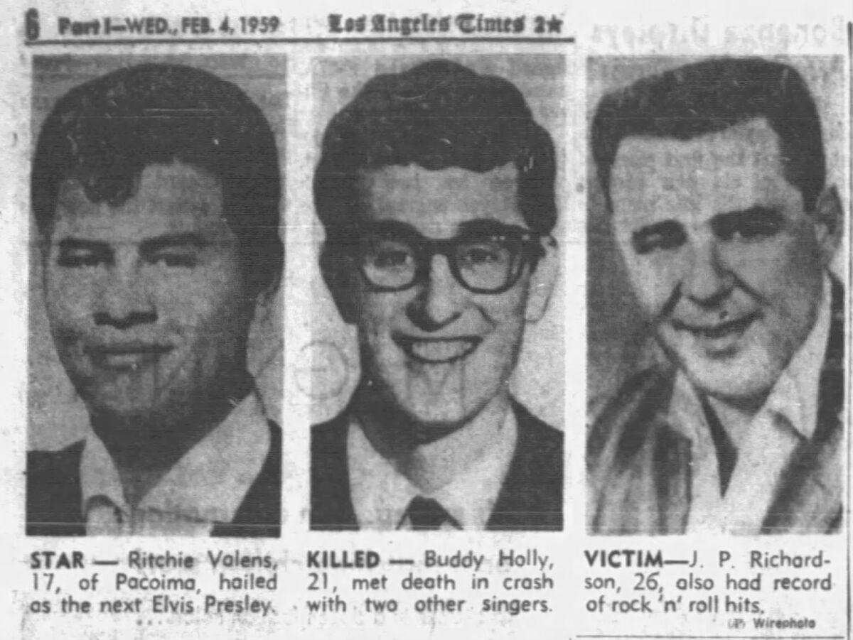Feb. 4, 1959: The Times' news story on the deaths of Ritchie Valens, Buddy Holly and J.P. Richardson.