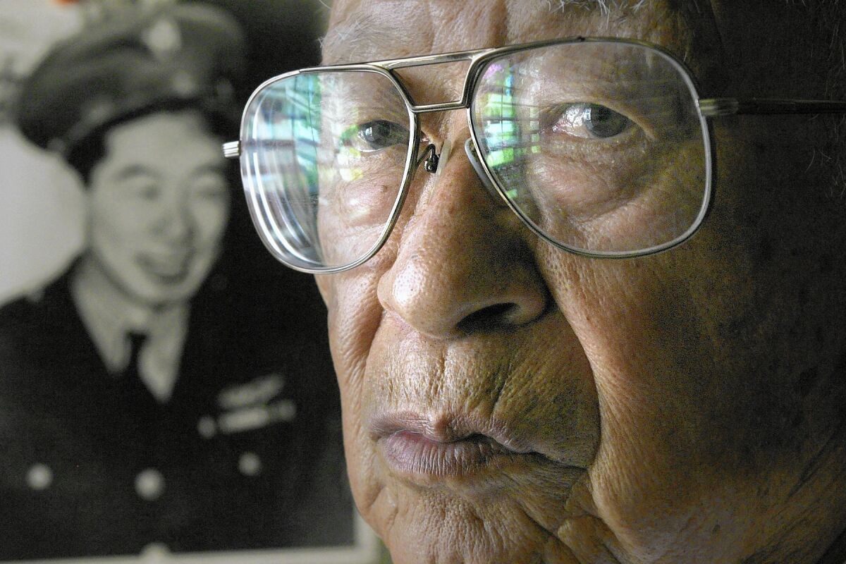 Ben Kuroki in a photo from his time in the service during World War ll, left, and in 2005 at the age of 88.