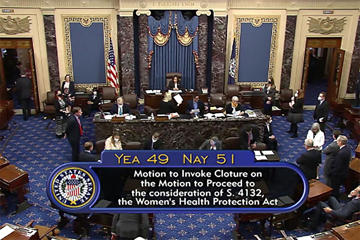 The tally of a Senate procedural vote that did not pass on the Senate floor is shown