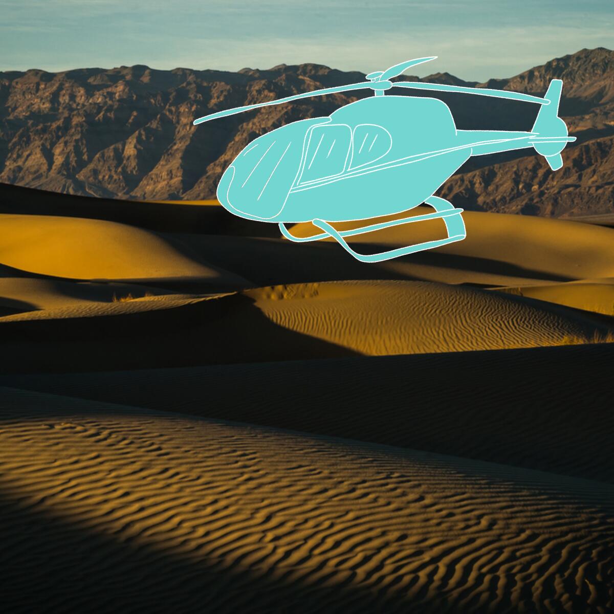 Illustration of a helicopter flying over Death Valley
