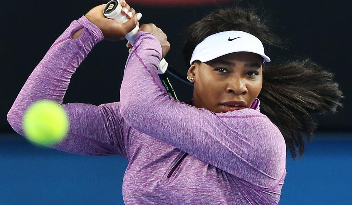 Serena Williams hits a backhand during a practice session in Melbourne as she prepares for the Australian Open.