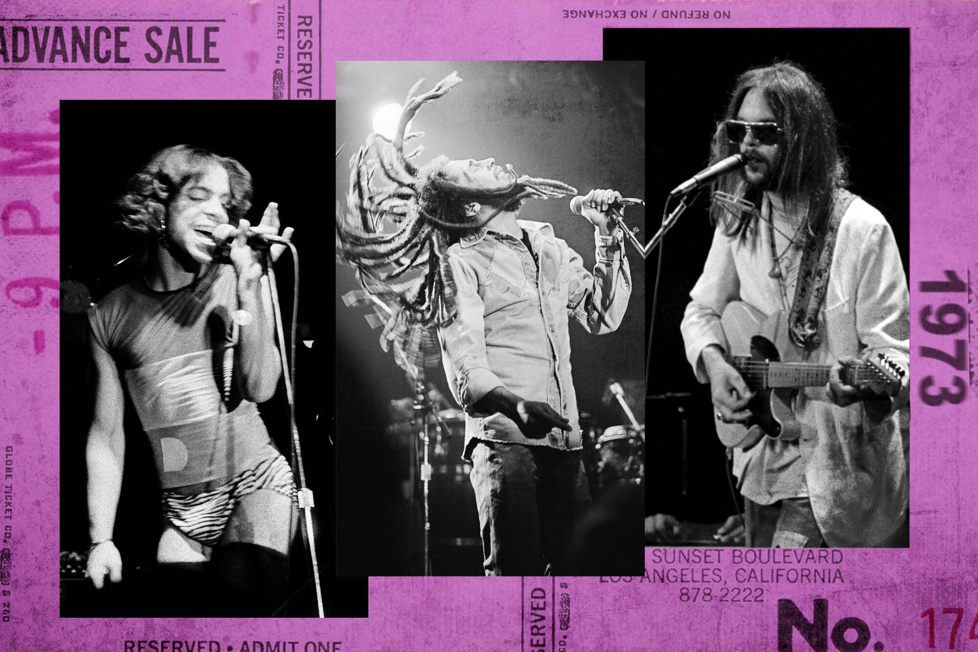 Prince, Bob Marley and Neil Young in a photo illustration