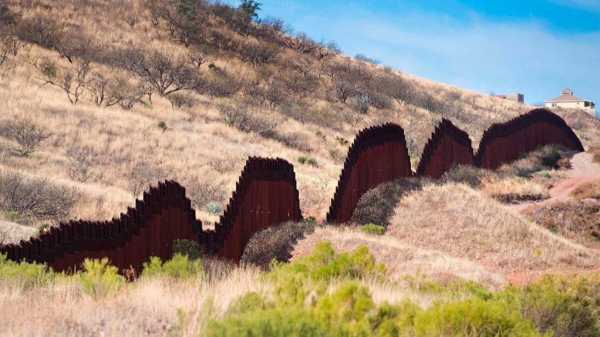 A section of the border fence seen in Nogales, Arizona, on the US-Mexico border.