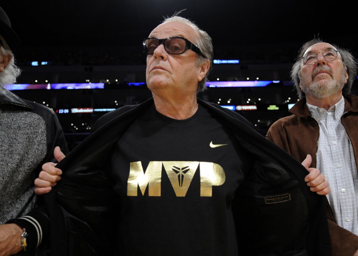Jack Nicholson wears an MVP shirt at the 2008 Lakers playoffs