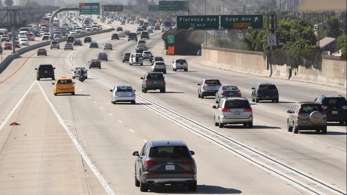 A view of the 110 freeway looking southbound from Slauson Ave. in Los Angeles.
