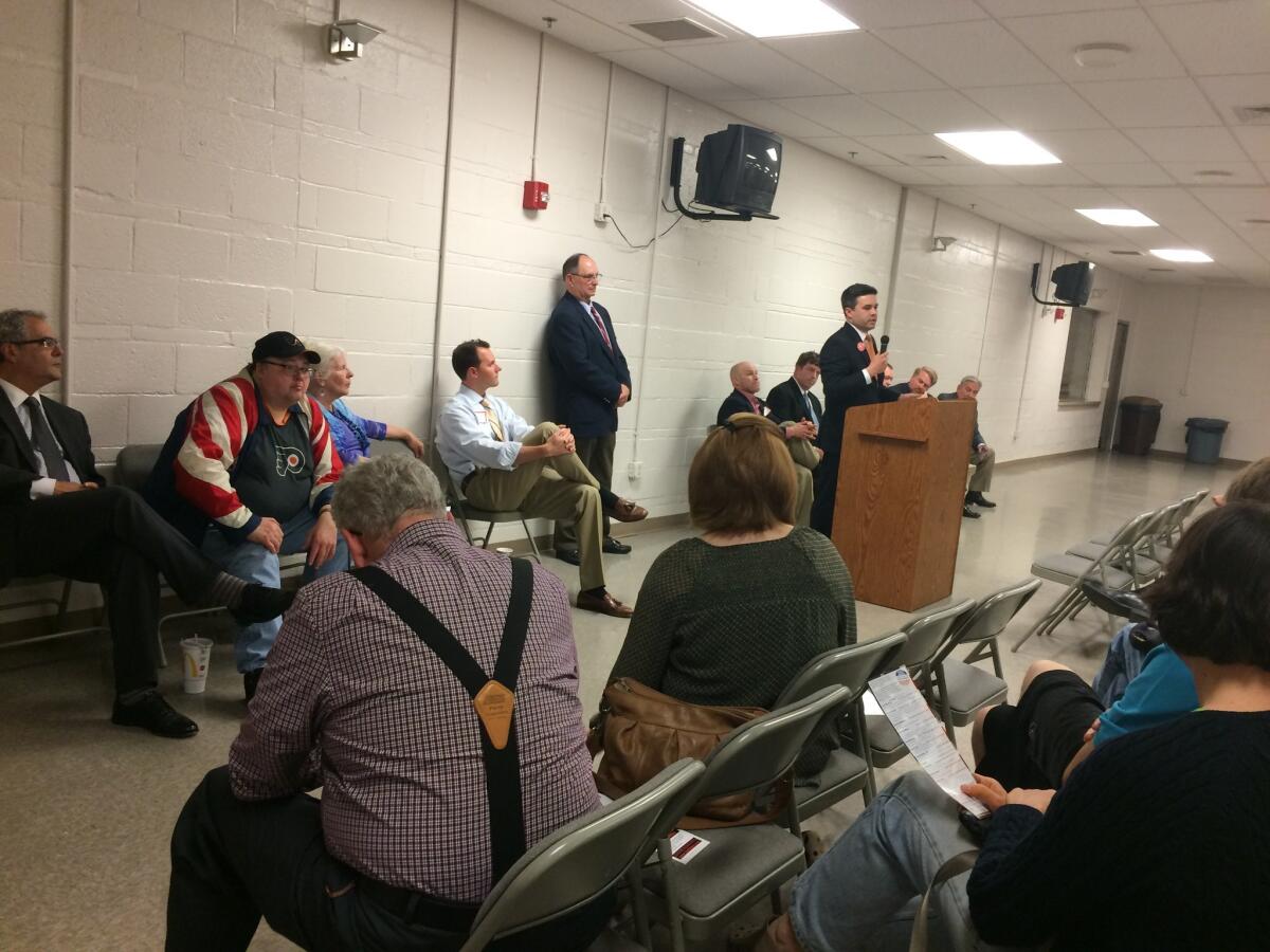 Candidates for GOP delegate speak at a tea party forum at a firehouse in Pennsylvania's York County.