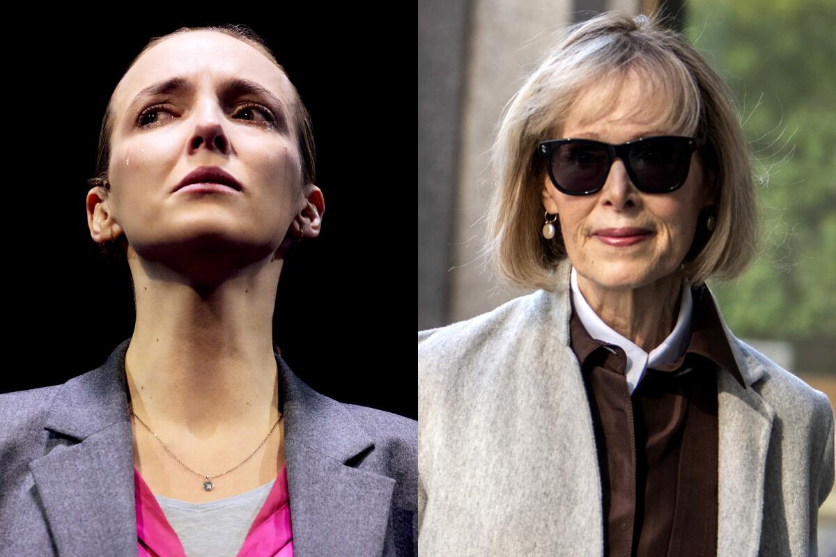 Jodie Comer in "Prima Facie"  and E. Jean Carroll