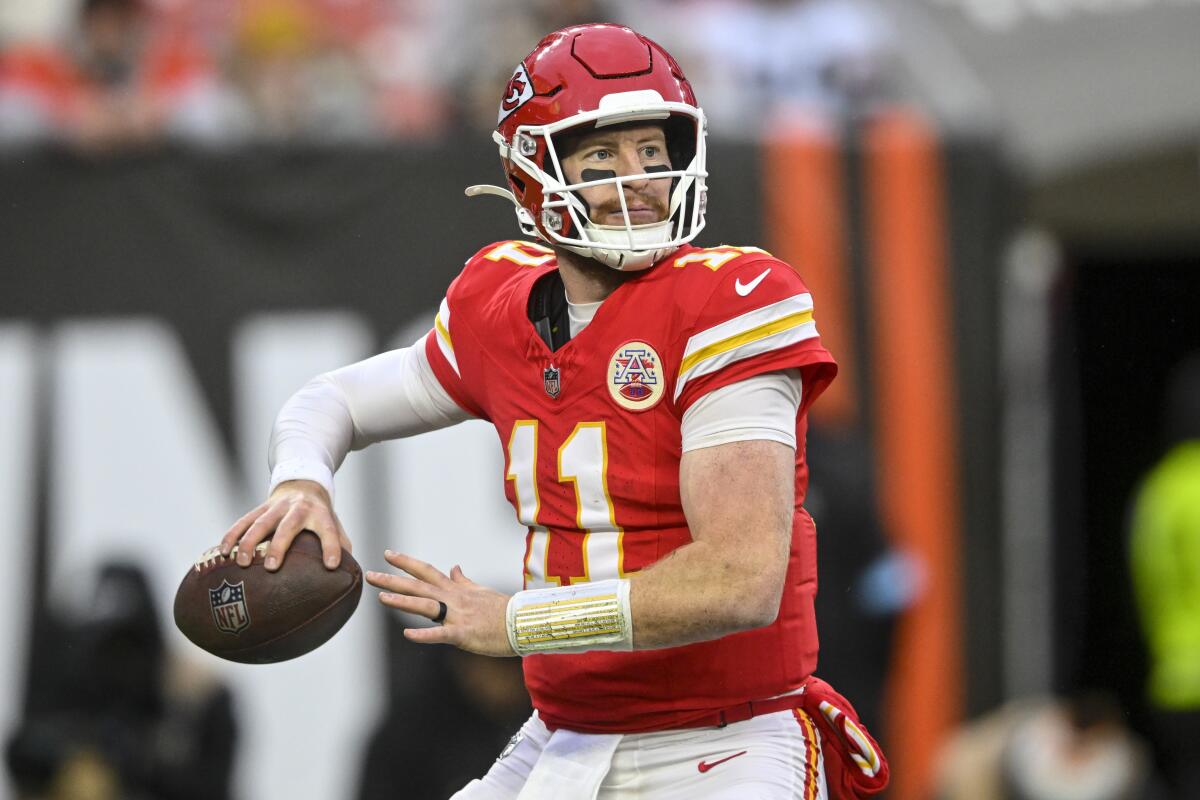 Kansas City Chiefs quarterback Carson Wentz passes against the Cleveland Browns on Dec. 15.