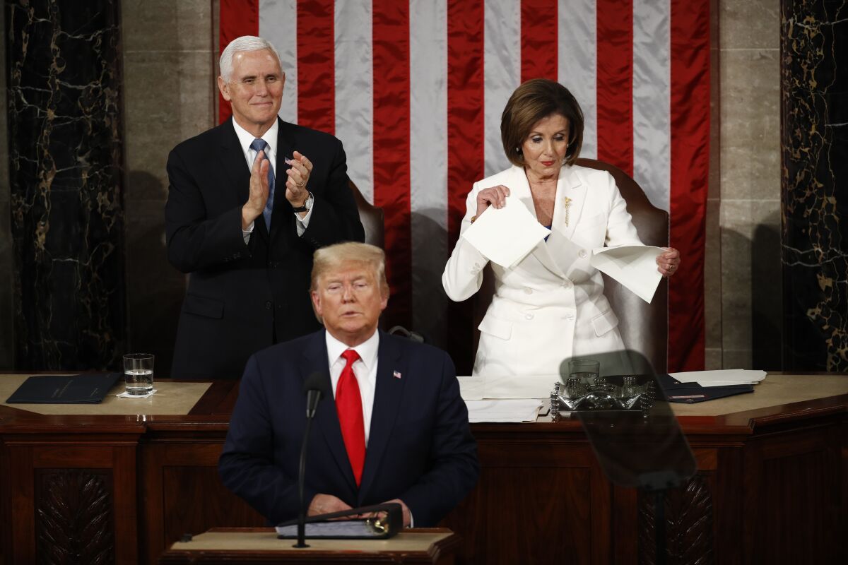 House Speaker Nancy Pelosi tears her copy of President  Trump's State of the Union address