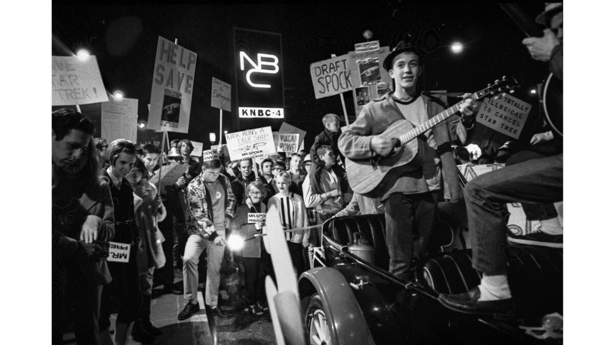 Jan. 6, 1968: Caltech students protest the rumored cancellation of the "Star Trek" TV series outside NBC Studios in Burbank.