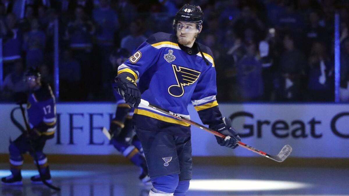 St. Louis Blues center Ivan Barbashev warms up before Game 4 of the Stanley Cup Final against the Boston Bruins on June 3.