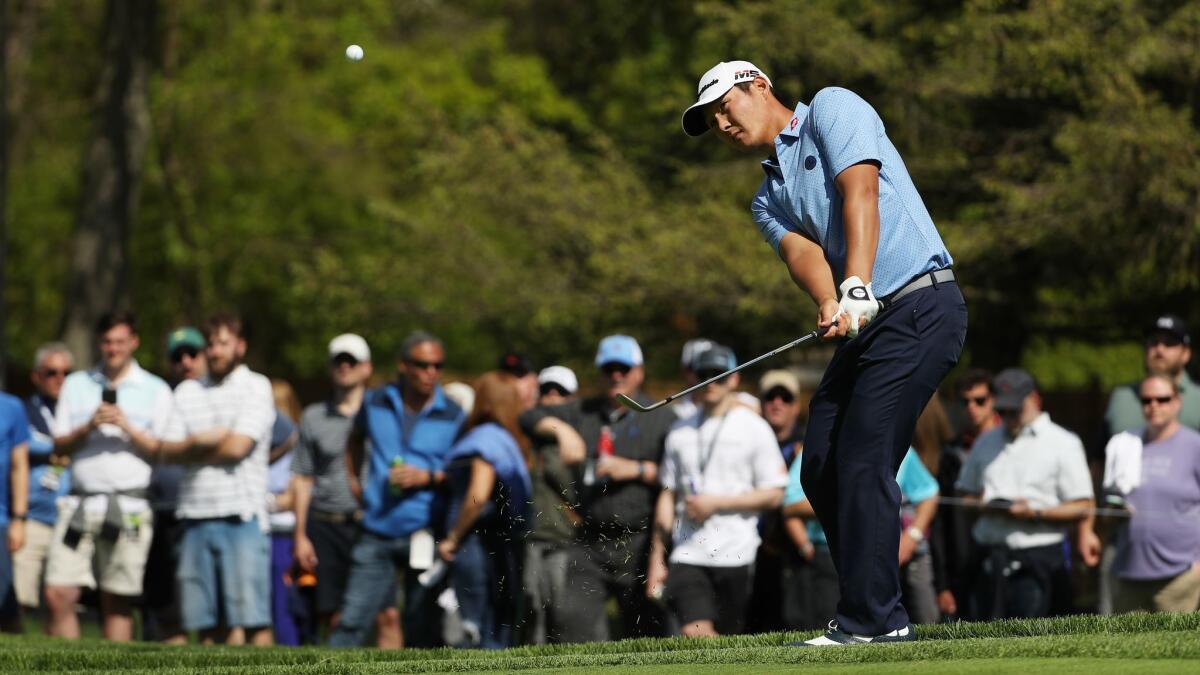 Danny Lee plays his shot on the 13th hole during the first round of the 2019 PGA Championship on May 16.