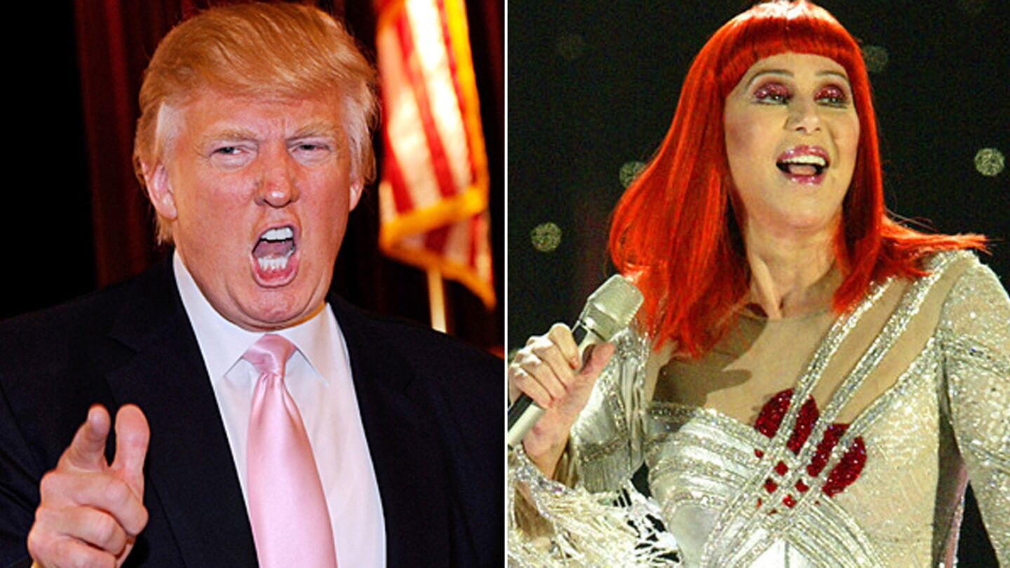 In the Donald's defense, Cher fired first. The openly Democratic "Turn Back Time" singer took to Twitter in November 2012 (on the heels of Trump hounding President Obama during his 2012 campaign) to bash clothing retailer Macy's for carrying Trump's line in its stores and take jabs at his famous 'do. "I'll NEVER GO TO MACY'S AGAIN!" Cher tweeted. "I didn't know they sold Donald Trump's Line! If they don't care that they sell products from a LOUDMOUTH." But Trump didn't take the tirade sitting down, firing back about the singer's surgical procedures. "Cher-- I don't wear a 'rug'--it's mine. And I promise not to talk about your massive plastic surgeries that didn't work."