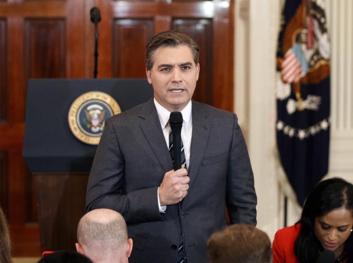 CNN's Jim Acosta does a standup before President Trump's Nov. 7 news conference.