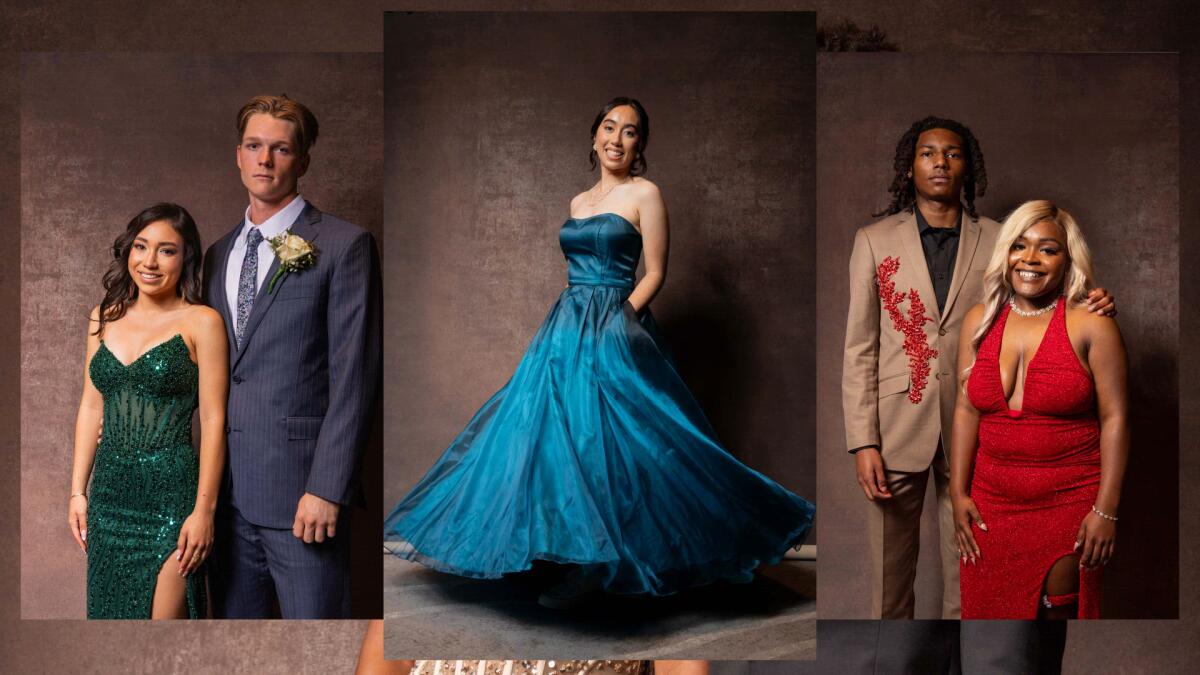 Teens pose at their high school prom