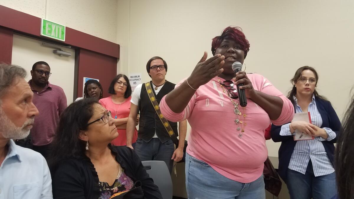 Southwestern College student Tara Roché-Washington was one of multiple students at a college town hall on Oct. 3, 2019 who expressed concerns about police discrimination toward African-Americans, two days after a black student was handcuffed by campus police officers related to a suspected parking infraction.
