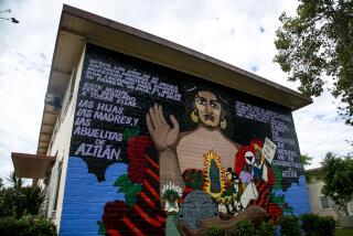 LOS ANGELES, CA AUGUST 13: The Mujeres de Aztlan mural, painted in 1976, in the Ramona Gardens housing project 