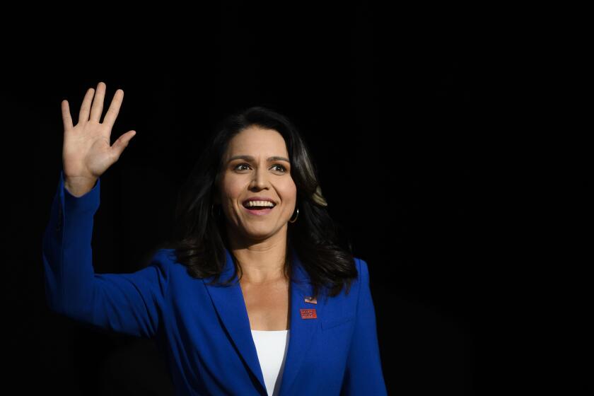 Democratic presidential candidate Rep. Tulsi Gabbard speaks at a forum on gun safety on Aug. 10, 2019 in Des Moines, Iowa. 